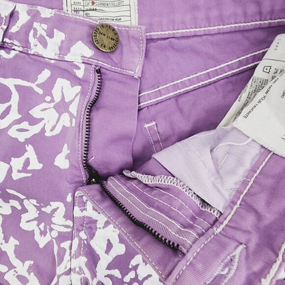DVF x‎ Current/Elliott Lilac Printed Rolled Hem Denim Shorts Women's Size 0/24 - Picture 6 of 9